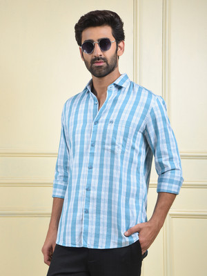 CRIMSOUNE CLUB Men Checkered Casual Blue Shirt