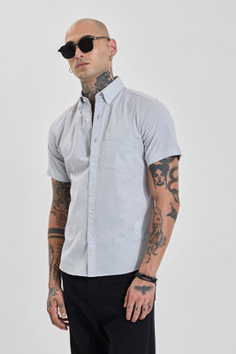 Snitch Men Solid Casual Grey Shirt