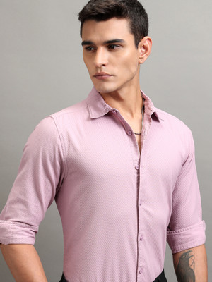 HIGHLANDER Men Self Design Casual Pink Shirt