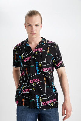 defacto Men Printed Casual Black Shirt