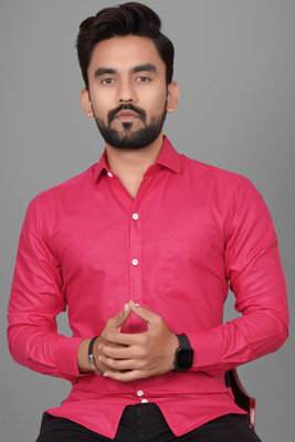 Voroxy Men Solid Casual Pink Shirt