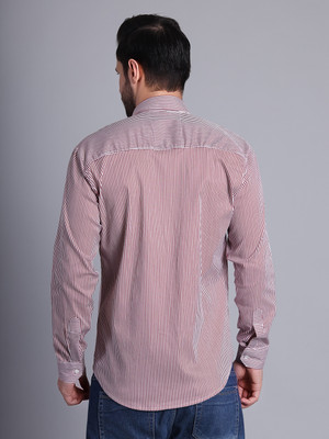 RARE CAMEL Men Striped Casual Maroon Shirt