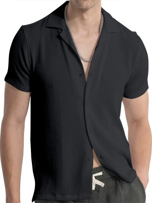 KHANJAN FASHION Men Self Design Casual Black Shirt