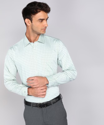 VAN HEUSEN Men Checkered Formal Light Green Shirt