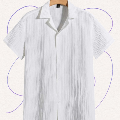 Looksky Men Self Design Casual White Shirt