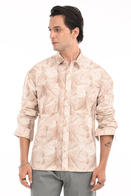 Estilocus Men Self Design Casual Brown Shirt
