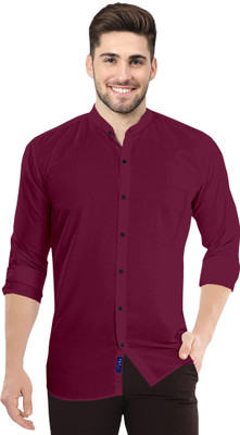 P & V Creations Men Solid Casual Maroon Shirt