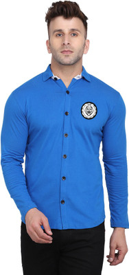 Lawful Casual Men Solid Casual Blue Shirt