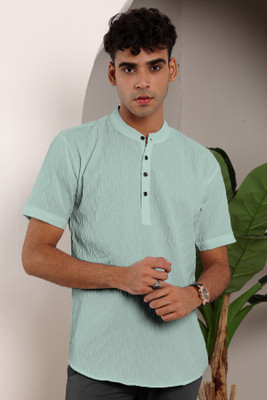 WUXI Men Solid Casual Light Green Shirt
