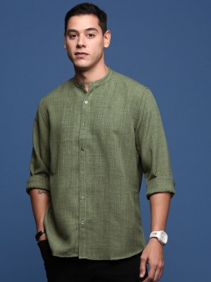 Showoff Men Self Design Casual Green Shirt