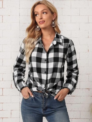 Akshariyaz Women Checkered Casual White, Black, Grey Shirt