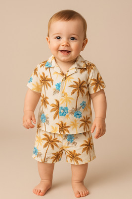 m boutique Baby Boys Printed Casual Yellow Shirt