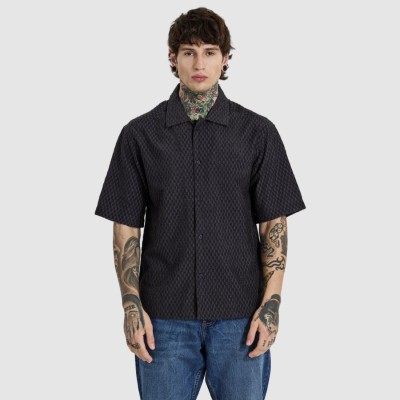 Snitch Men Self Design Casual Black Shirt