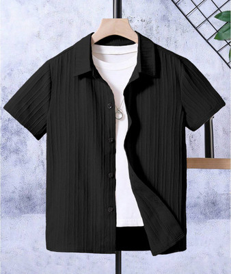 PRAANVI ENTERPRISE Boys Self Design Casual Black Shirt