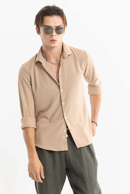 Snitch Men Self Design Casual Cream Shirt