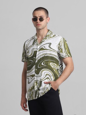 JACK & JONES Men Printed Casual Light Green, White, Dark Green Shirt