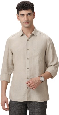 Linen Club Men Solid Casual Beige Shirt