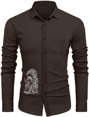 Sanskruti Men Embroidered Casual Brown Shirt