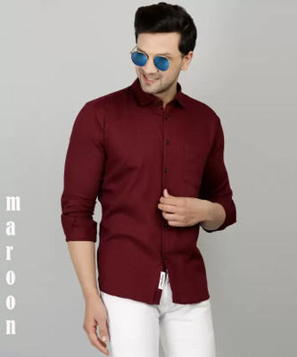 Pribha Fashion Men Solid Formal Maroon Shirt