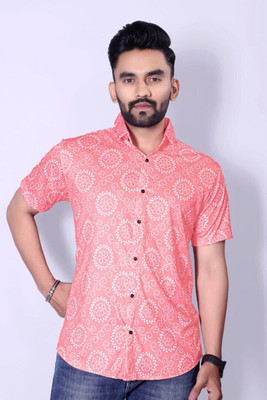 SHFASHION Men Printed Casual Pink Shirt