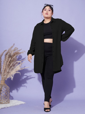 SASSAFRAS Curve Women Solid Casual Black Shirt