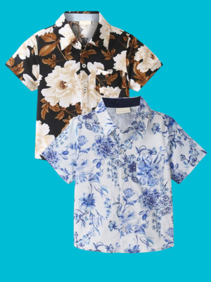 KILLER Boys Floral Print Casual Light Blue Shirt(Pack of 2)