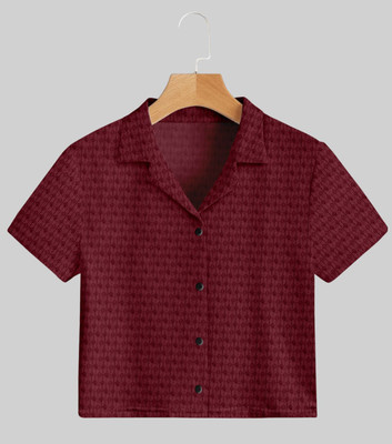 dream believe fashion Women Self Design Casual Maroon Shirt