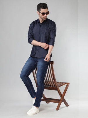 Style Nest Men Solid Casual Dark Blue Shirt