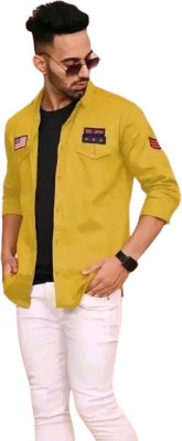 noyes fashion Men Self Design Casual Yellow Shirt