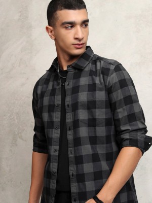 KETCH Men Checkered Casual Grey Shirt