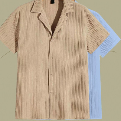 Looksky Men Self Design Casual Cream, Light Blue Shirt