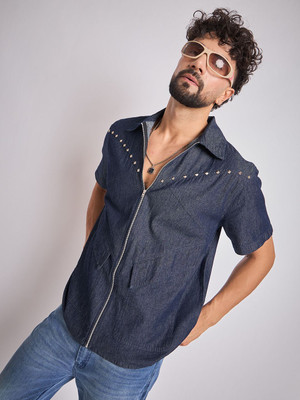 FUGAZEE Men Solid Casual Blue Shirt