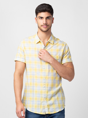 Spykar Men Checkered Casual Yellow Shirt
