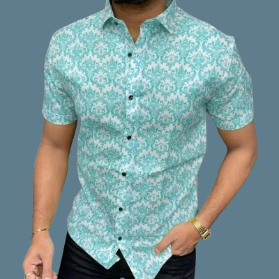 STELLALIFE Trend Men Printed Casual Blue, White Shirt