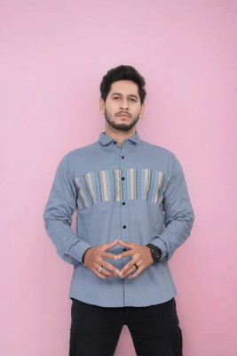 U AND J TREND Men Striped Casual Grey Shirt