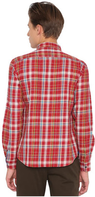 BASICS Men Checkered Casual Red Shirt
