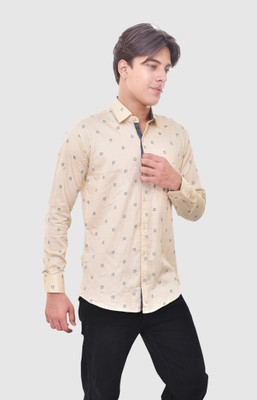 EYSTONE Men Printed Casual Cream Shirt