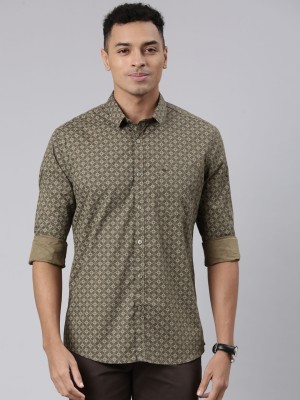 Classic Polo Men Self Design Casual Dark Green Shirt