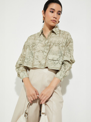 MAX Women Checkered Casual Green Shirt