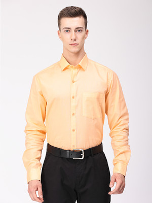 Copperline Men Solid Formal Orange Shirt