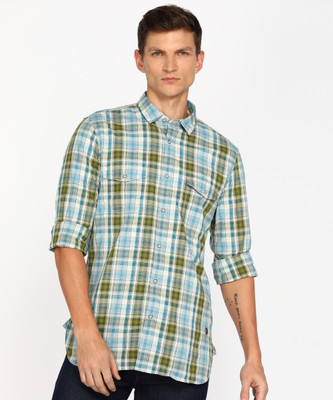 PETER ENGLAND Men Checkered Casual Dark Green Shirt