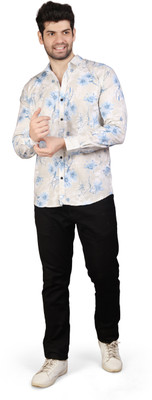 oquent Men Printed Casual Blue, Grey, White Shirt