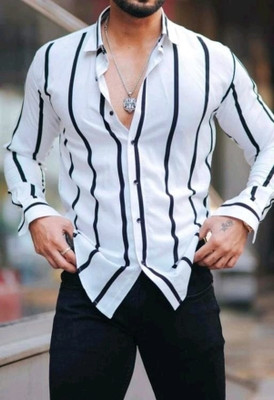 TYRELL Men Striped Casual White Shirt