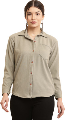 Kryvyn Women Self Design Casual Beige Shirt