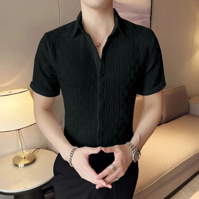 KALP CRAZE Men Self Design Casual Black Shirt