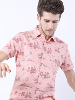 HIGHLANDER Men Printed Casual Orange Shirt