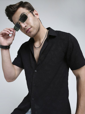 VASTRADO Men Self Design Casual Black Shirt