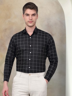 Indian Needle Men Checkered Formal Black Shirt