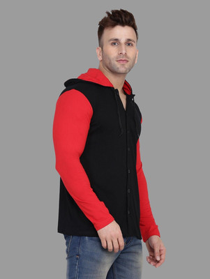 Trendfull Solid Men Hooded Neck Black, Red T-Shirt