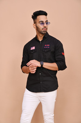 S-LINE Men Solid Casual Black Shirt
